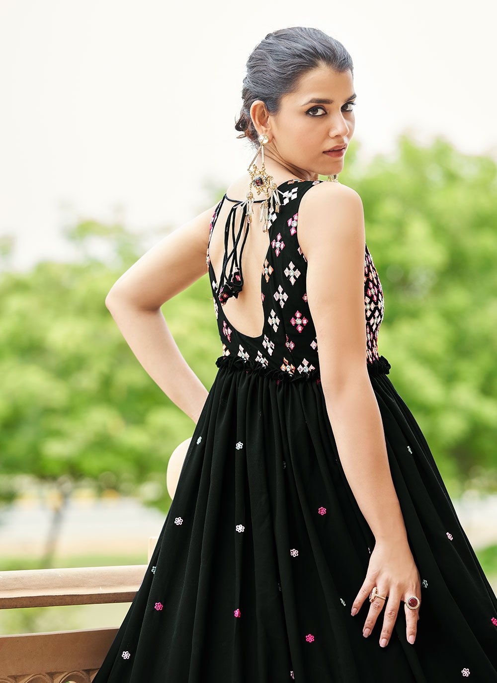 Designer Gown Georgette Black Embroidered Gown