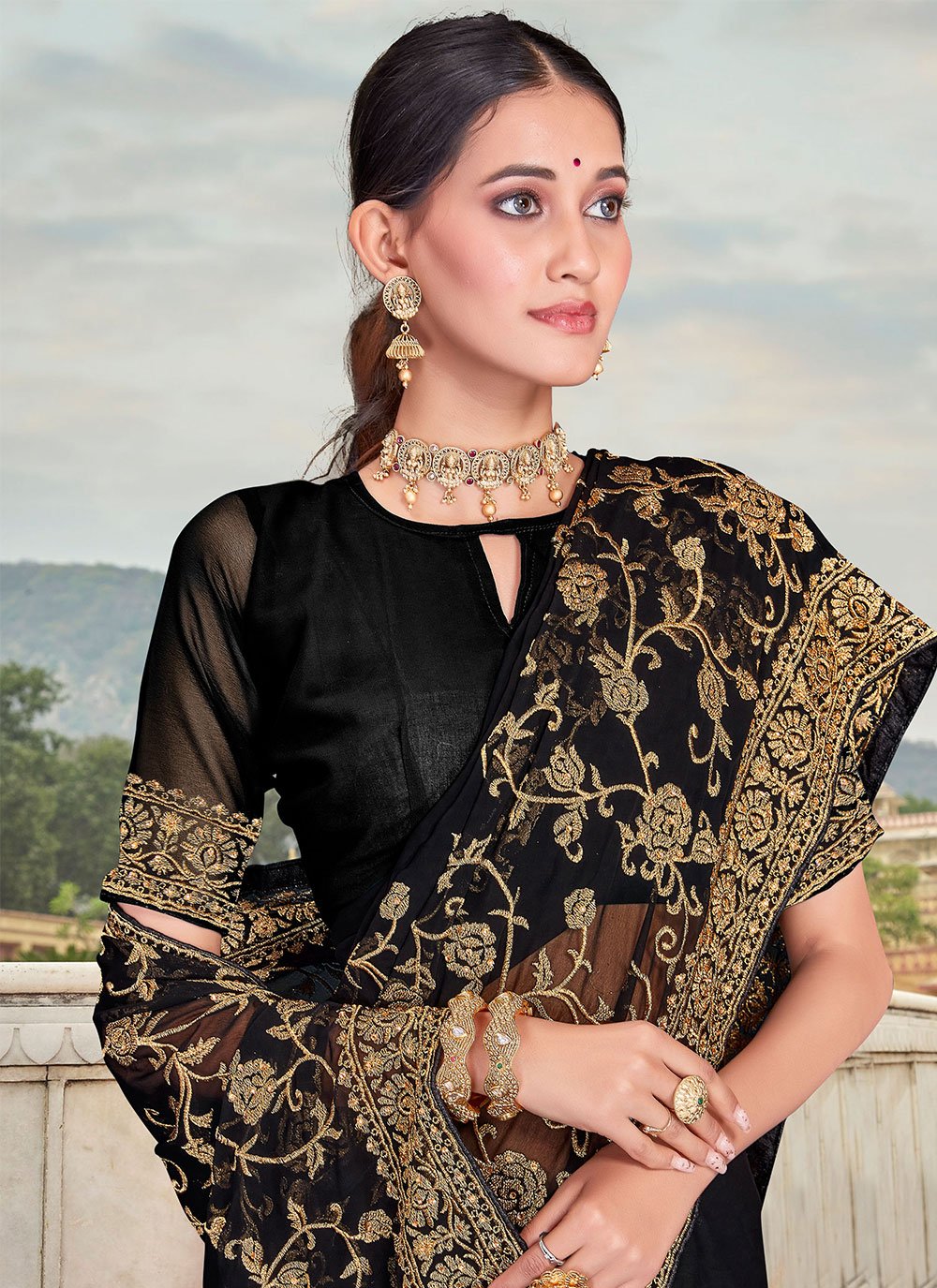 Trendy Saree Georgette Black Embroidered Saree