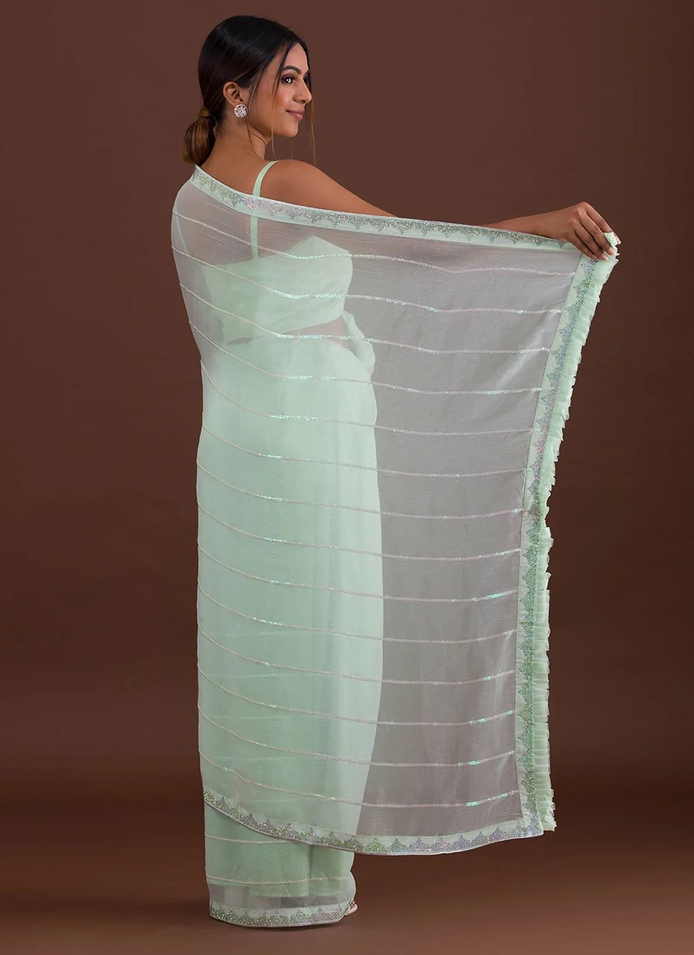 Classic Georgette Sea Green Diamond Saree