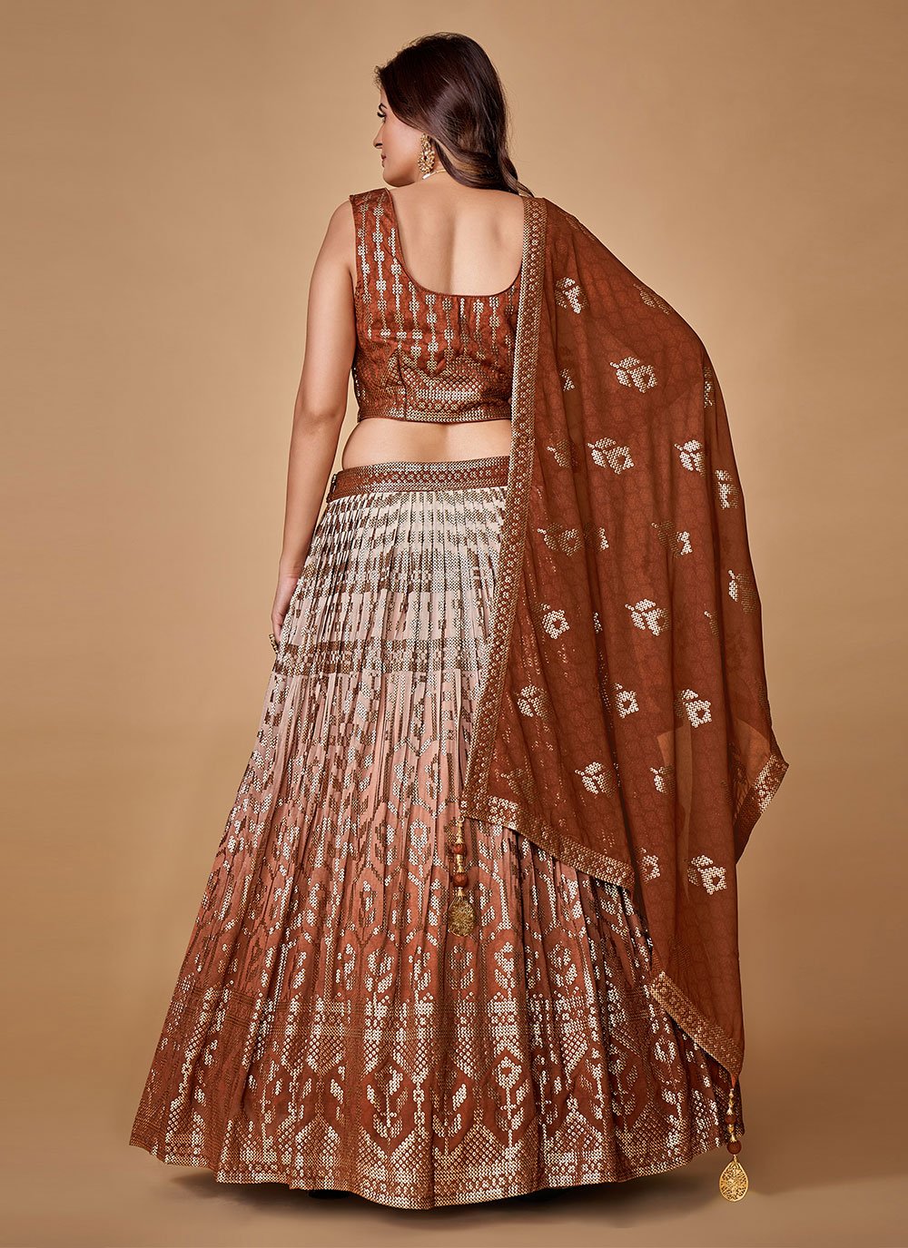 Lehenga Choli Georgette Brown Sequins Lehenga Choli