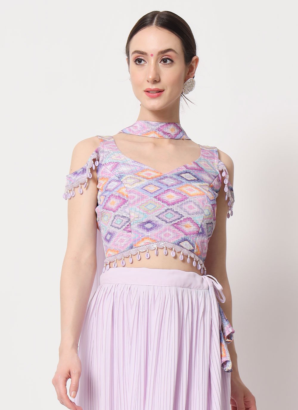 A Line Lehenga Georgette Lavender Plain Lehenga Choli