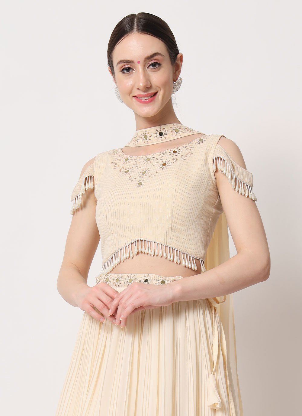 Lehenga Choli Georgette Cream Plain Lehenga Choli