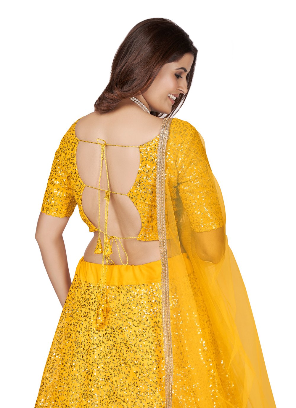 A Line Lehenga Georgette Yellow Embroidered Lehenga Choli