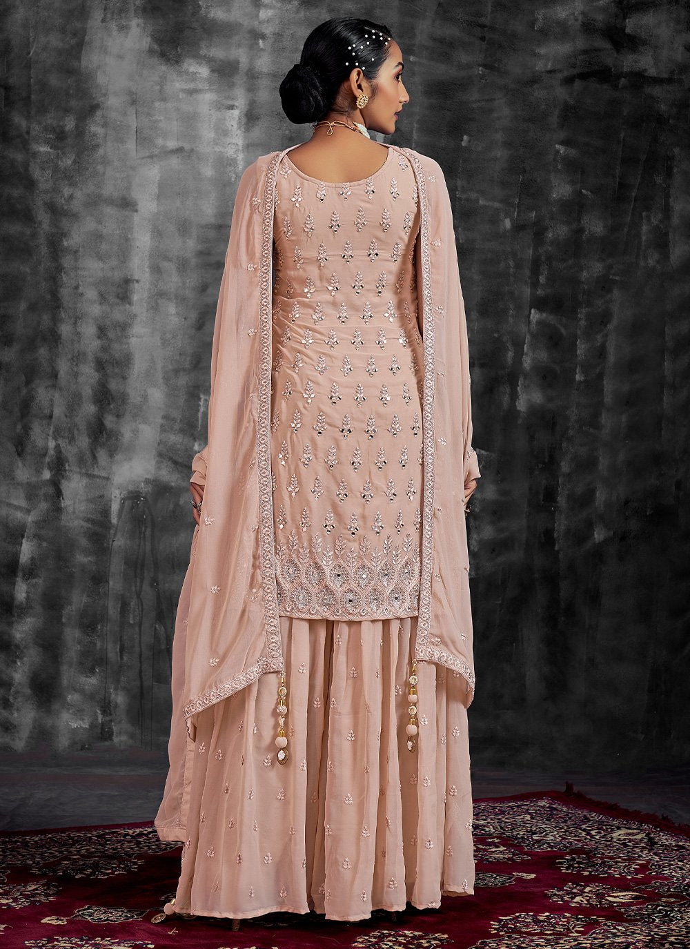 Salwar Suit Georgette Peach Mirror Salwar Kameez