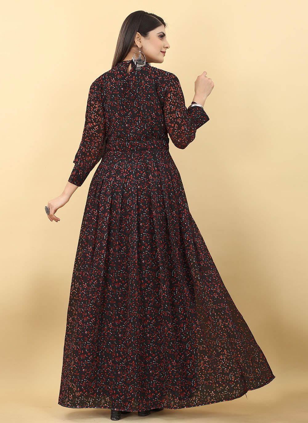 Gown Georgette Black Digital Print Gown