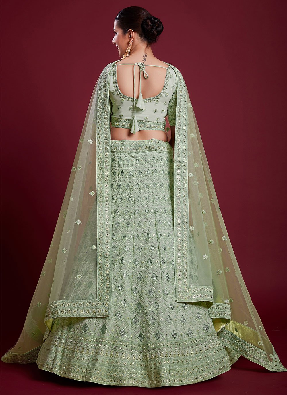 Lehenga Choli Georgette Green Dori Work Lehenga Choli