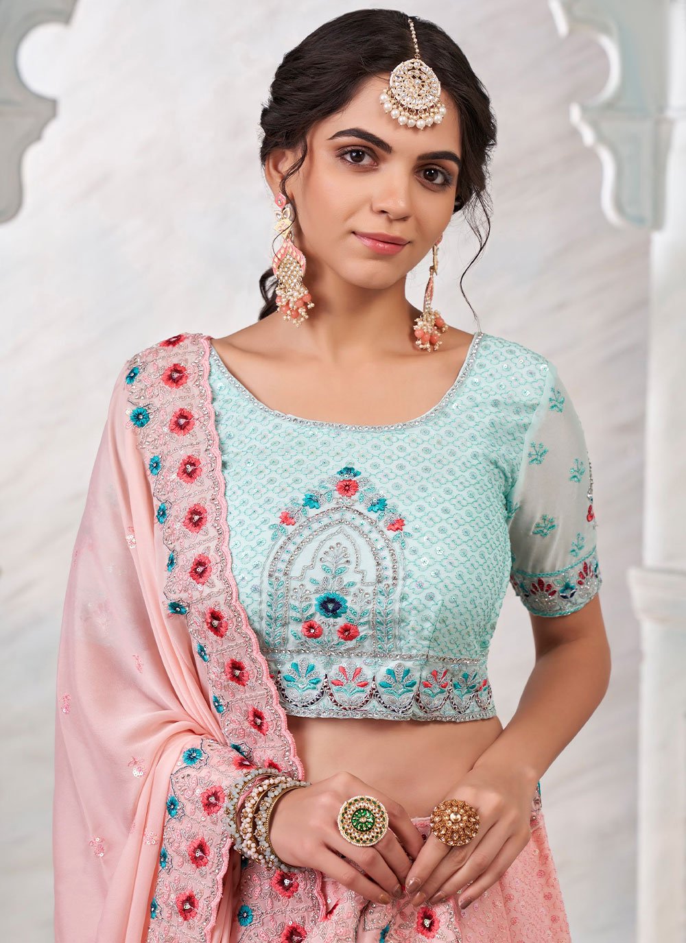 Lehenga Choli Georgette Peach Dori Work Lehenga Choli