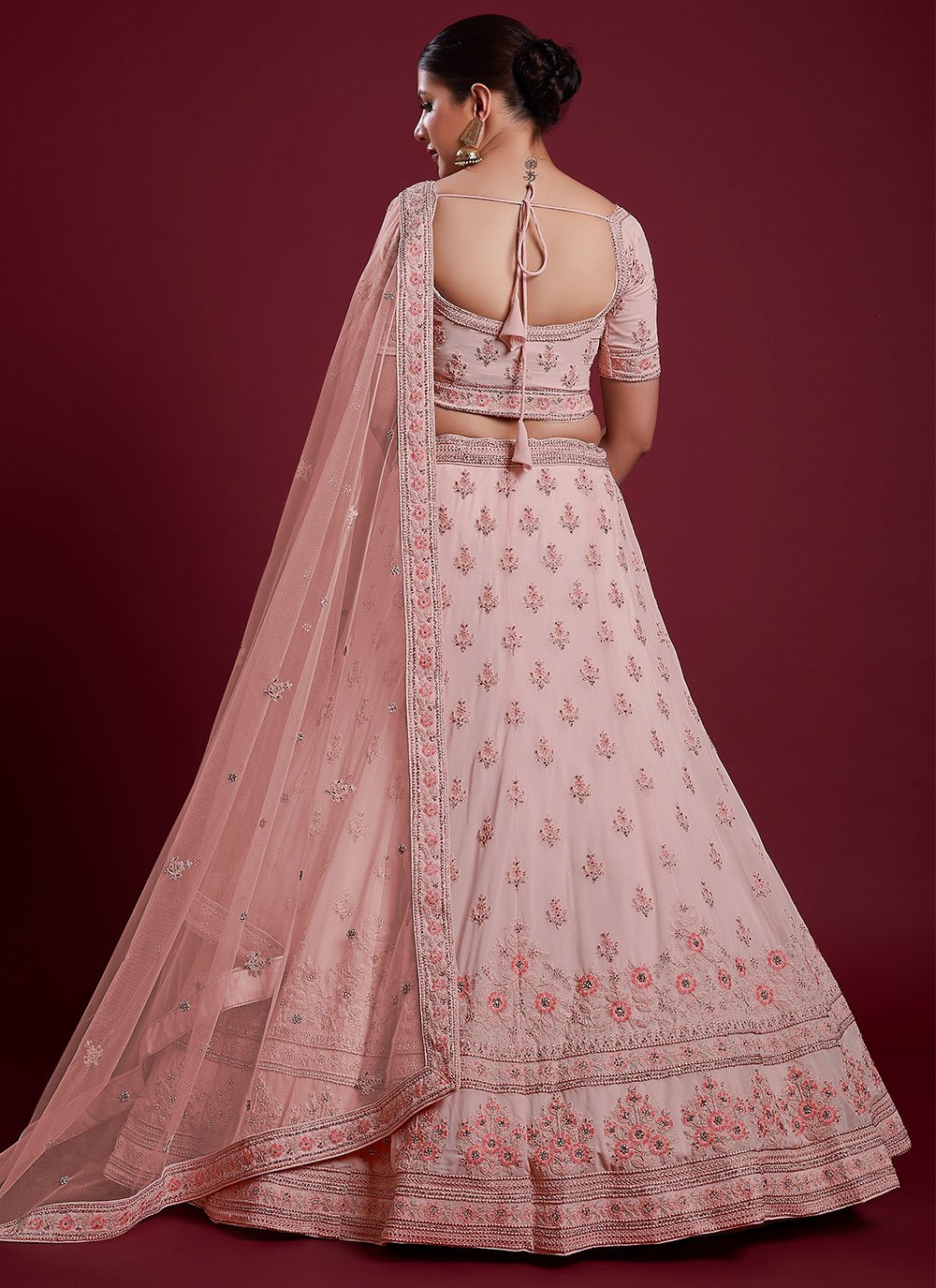 Lehenga Choli Georgette Pink Dori Work Lehenga Choli