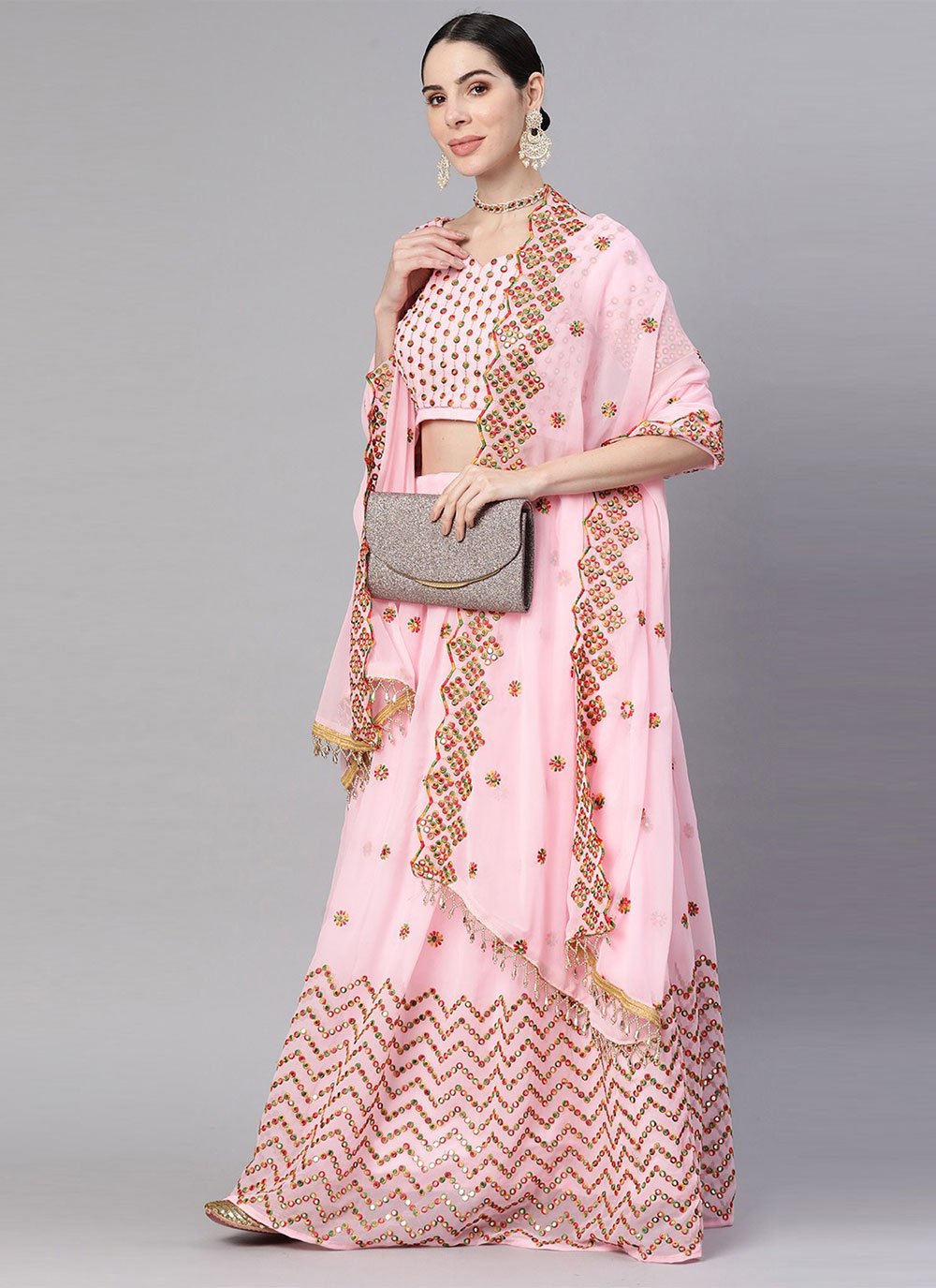 A Line Lehenga Georgette Pink Embroidered Lehenga Choli
