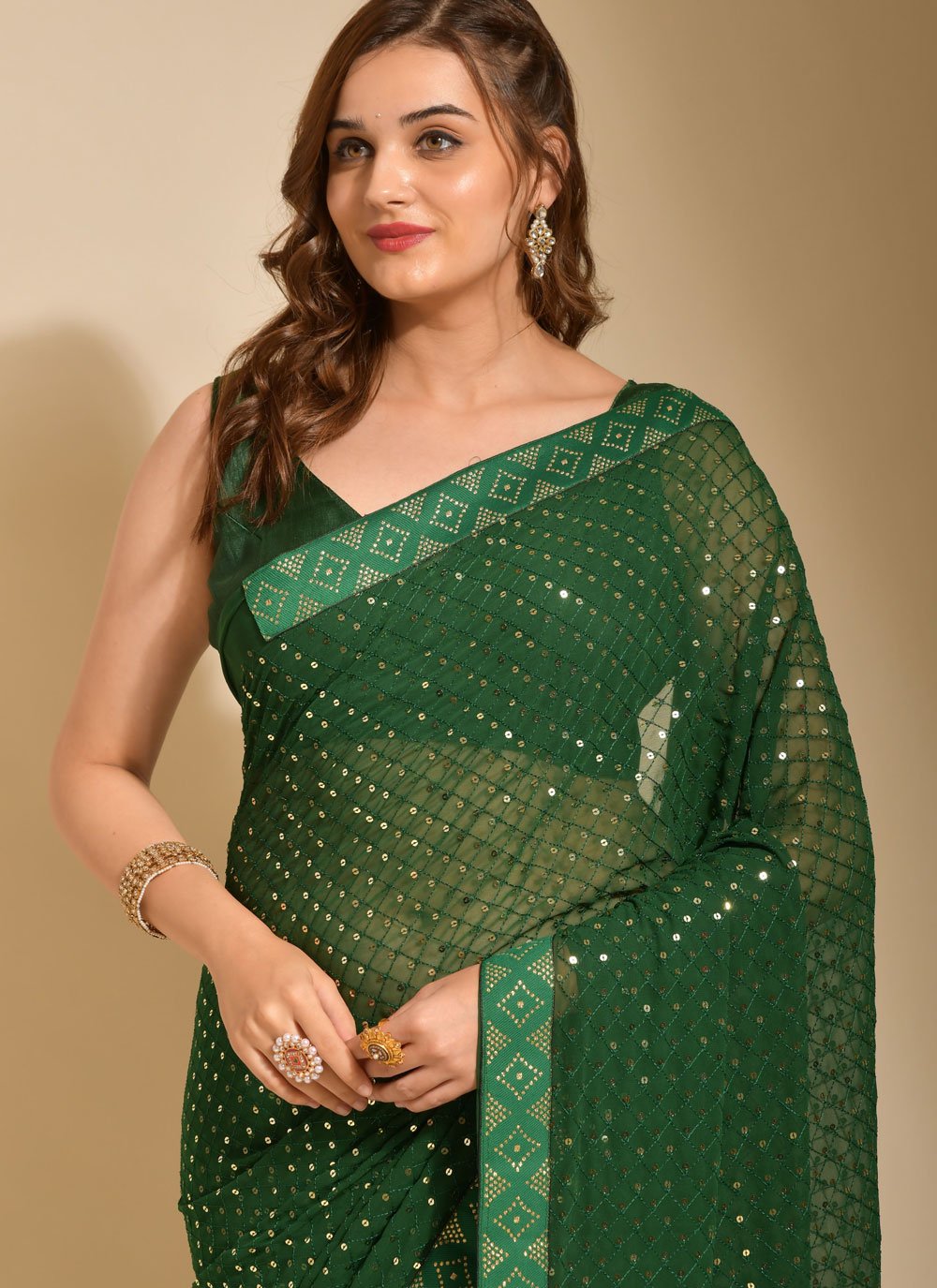 Trendy Saree Georgette Green Embroidered Saree