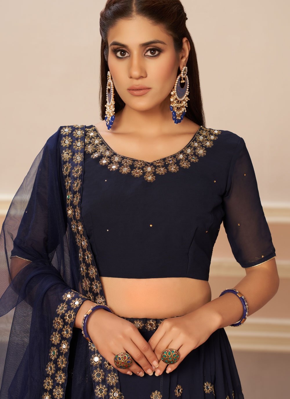 Lehenga Choli Georgette Blue Embroidered Lehenga Choli