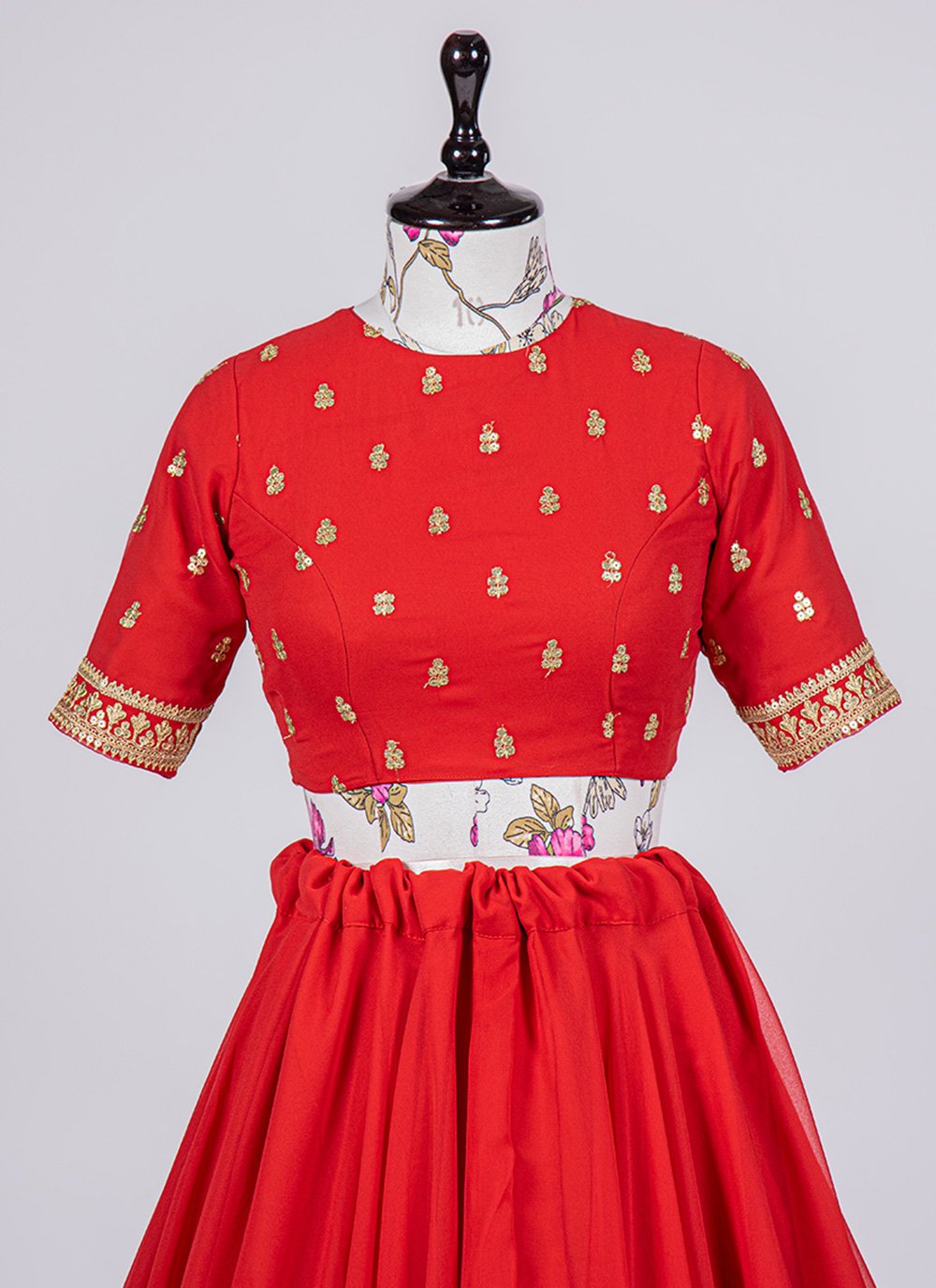 A Line Lehenga Georgette Orange Embroidered Lehenga Choli