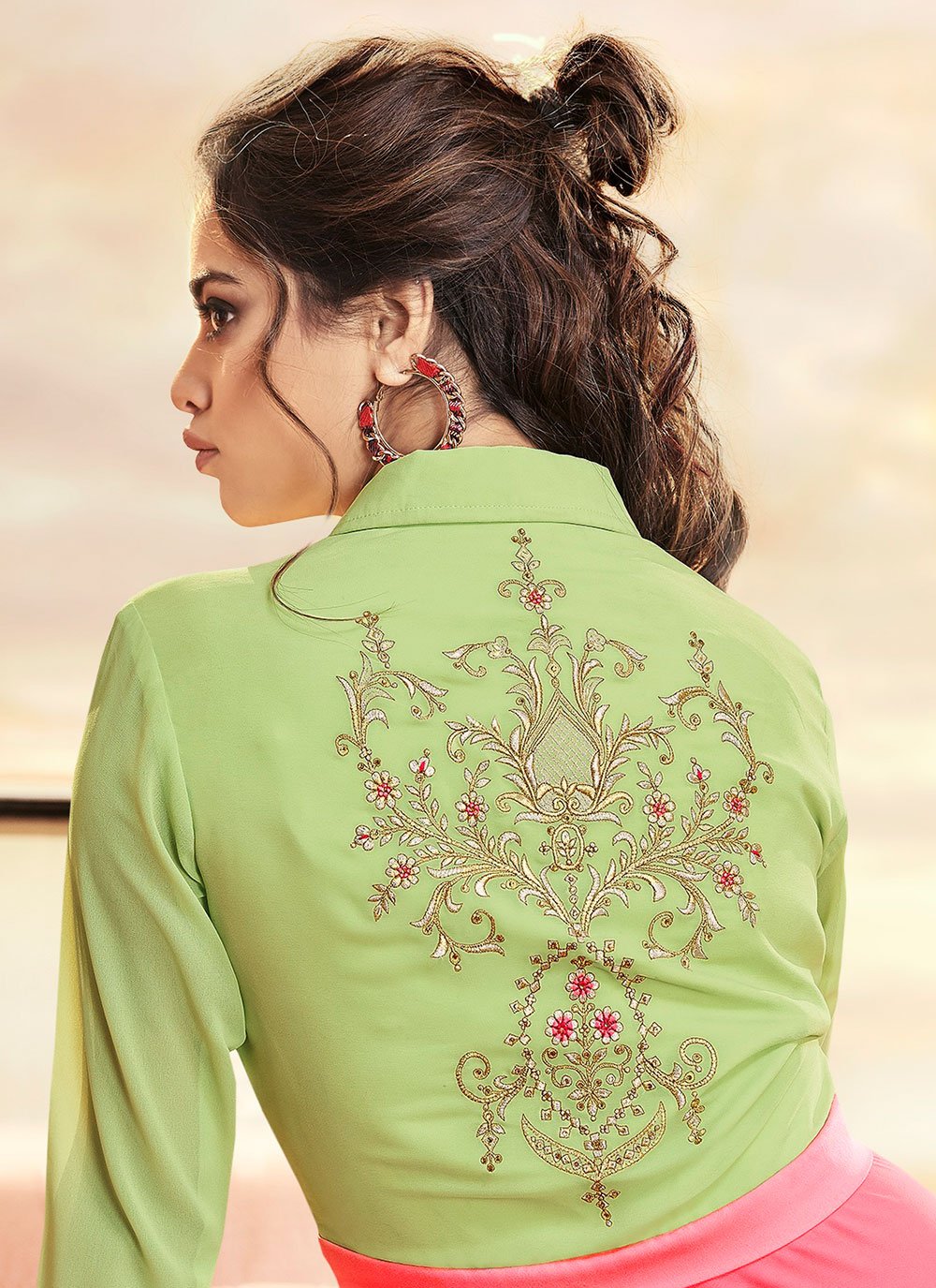 Gown Georgette Pink Embroidered Gown