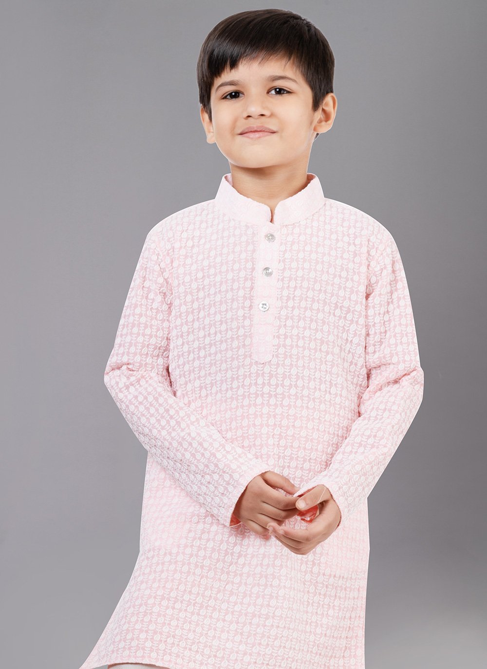 Kurta Pyjama Georgette Pink Embroidered Kids