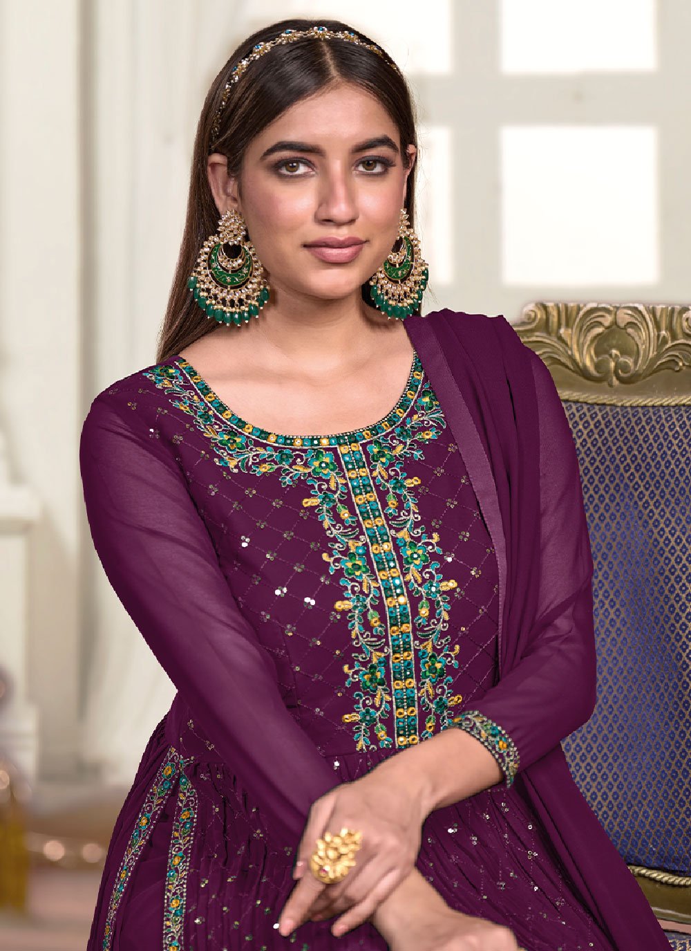 Salwar Suit Georgette Purple Embroidered Salwar Kameez