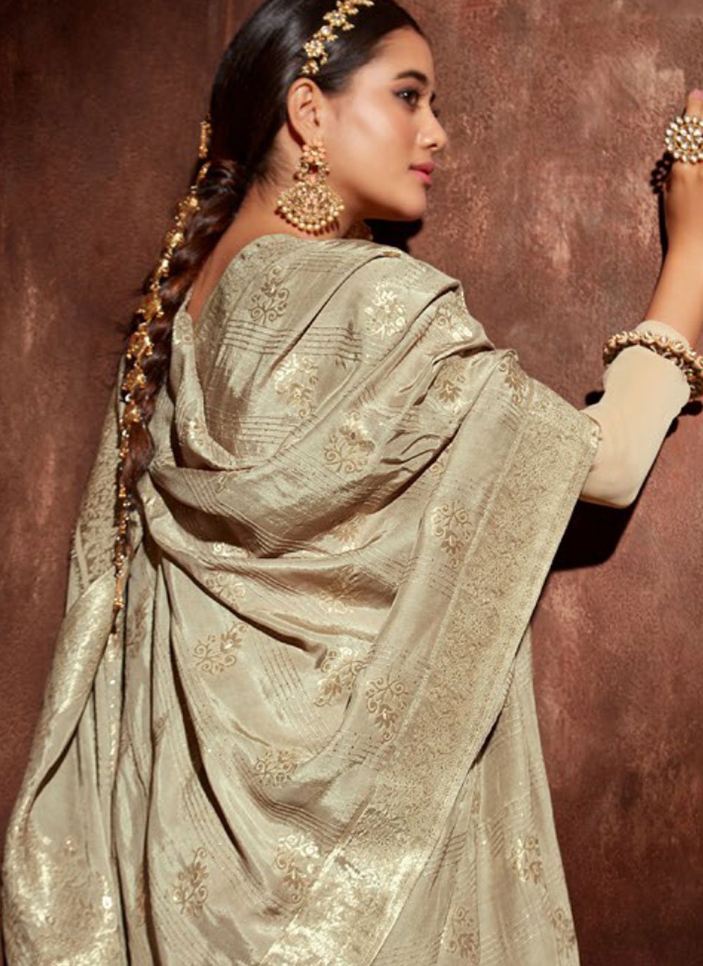 Salwar Suit Georgette Beige Embroidered Salwar Kameez