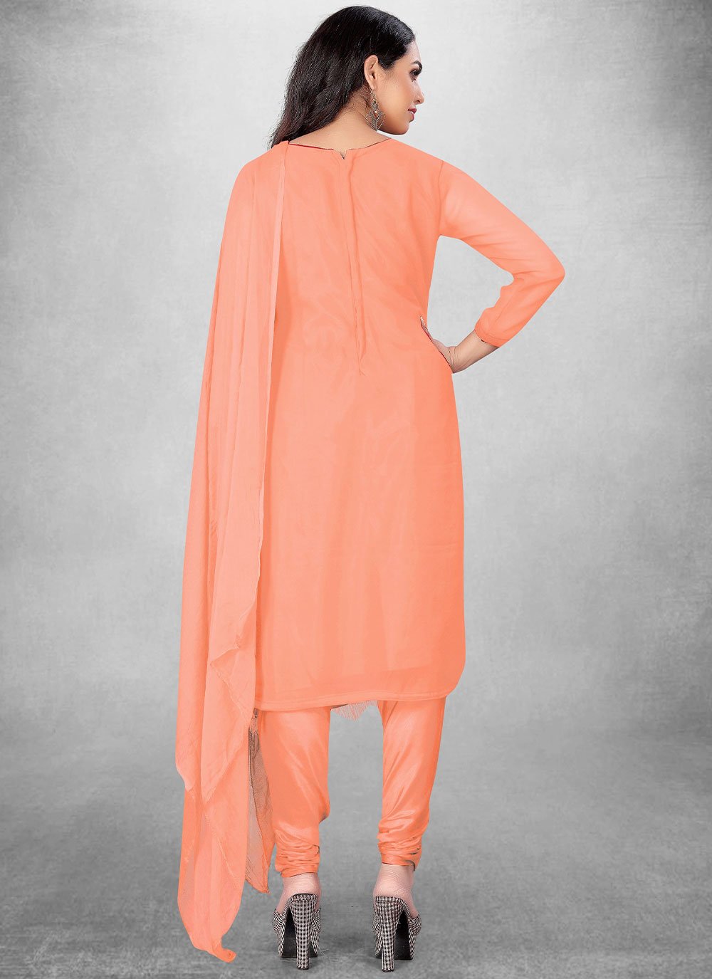 Trendy Suit Georgette Peach Embroidered Salwar Kameez