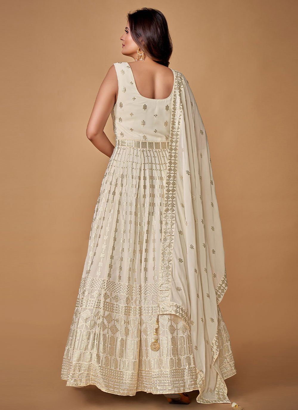 Gown Georgette Off White Sequins Gown