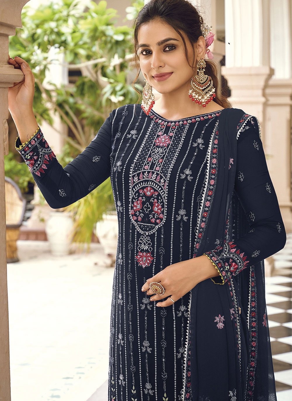 Salwar Suit Georgette Blue Embroidered Salwar Kameez