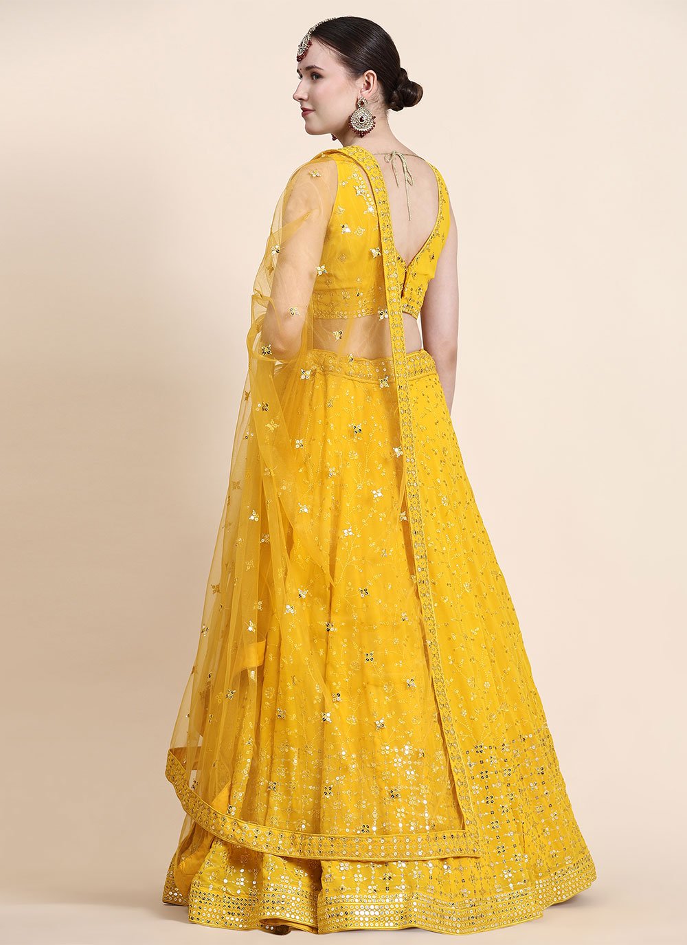 Lehenga Choli Georgette Yellow Sequins Lehenga Choli