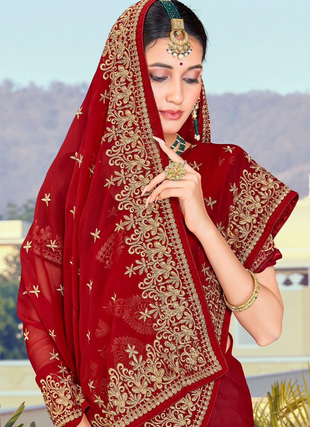 Contemporary Georgette Maroon Embroidered Saree