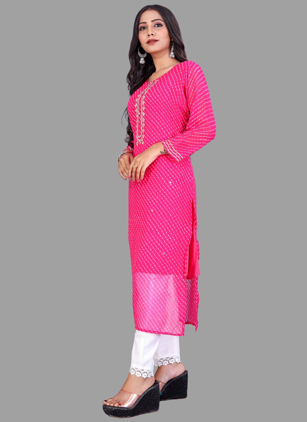 Designer Kurti Georgette Pink Embroidered Kurtis