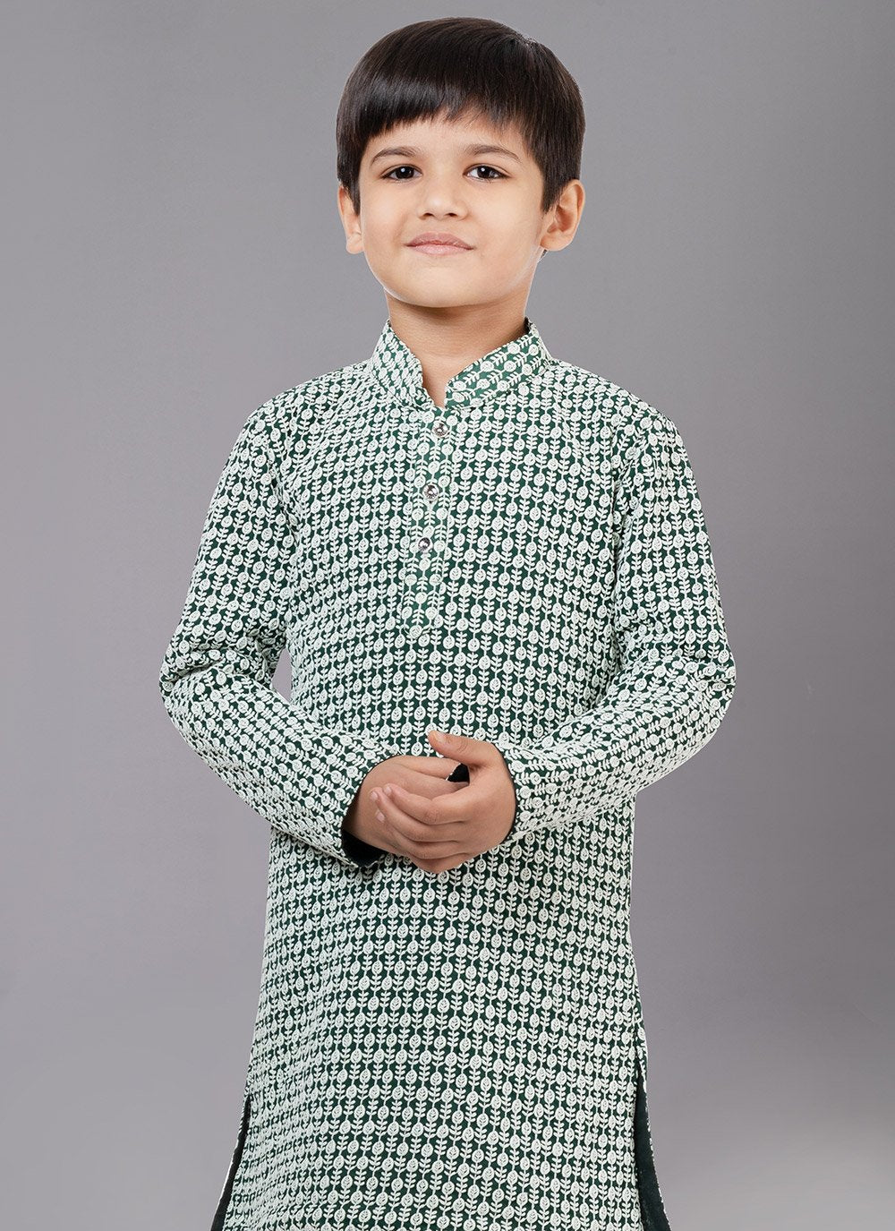 Kurta Pyjama Georgette Green Embroidered Kids