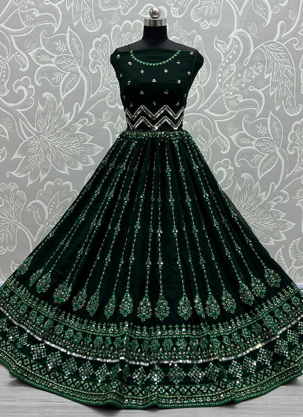 Lehenga Choli Georgette Green Embroidered Lehenga Choli