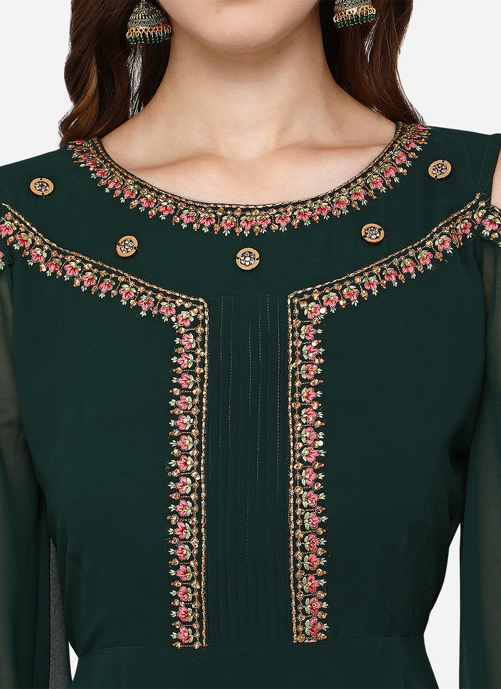 Gown Georgette Green Embroidered Gown