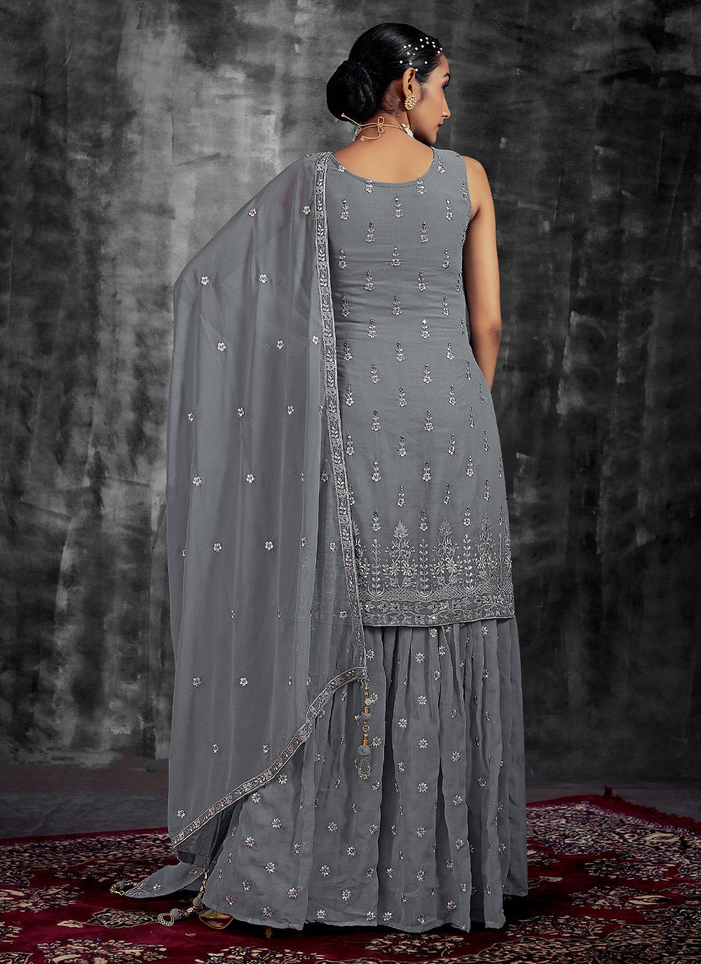 Salwar Suit Georgette Grey Mirror Salwar Kameez
