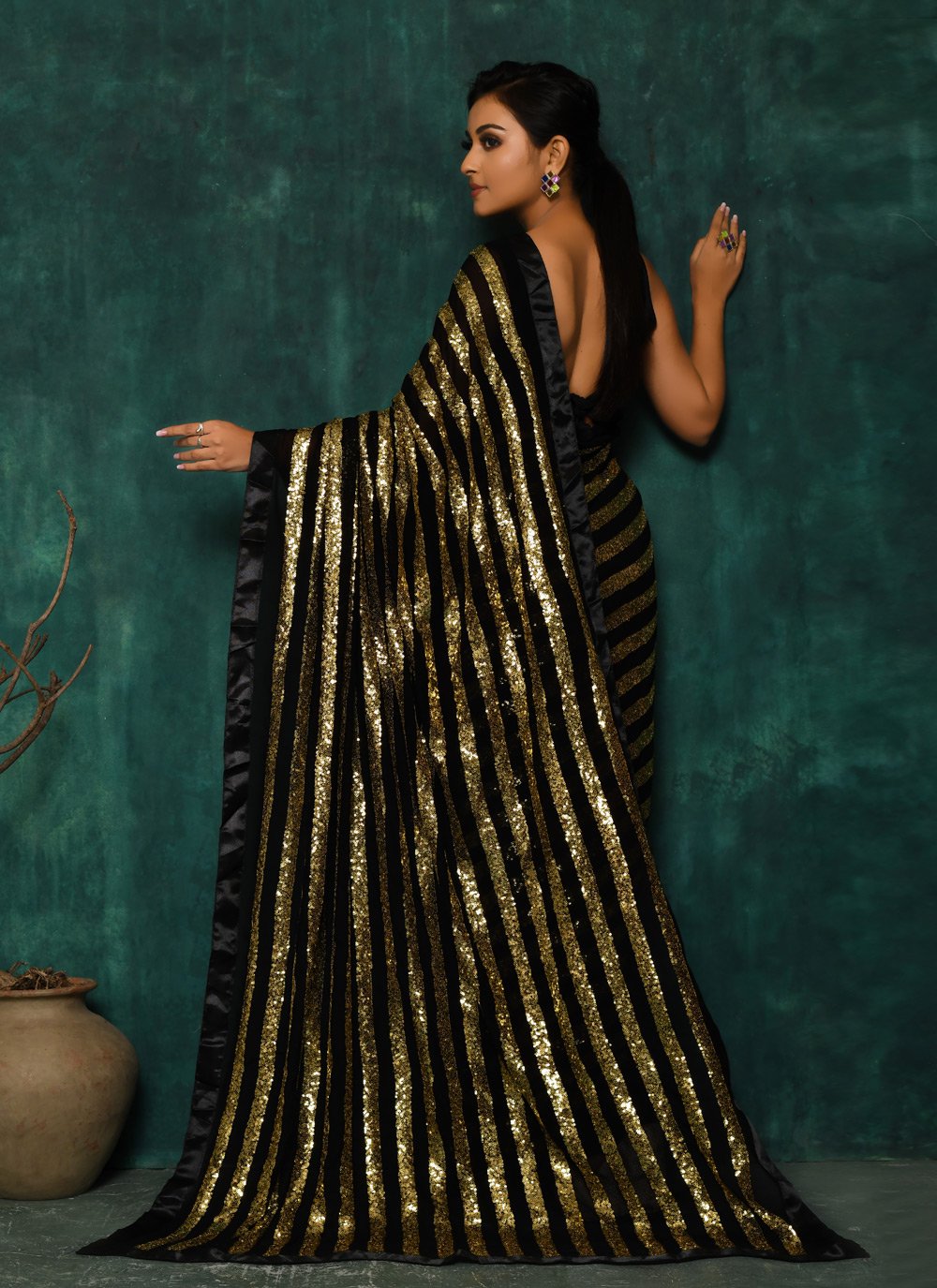 Designer Georgette Black Hand Work Saree