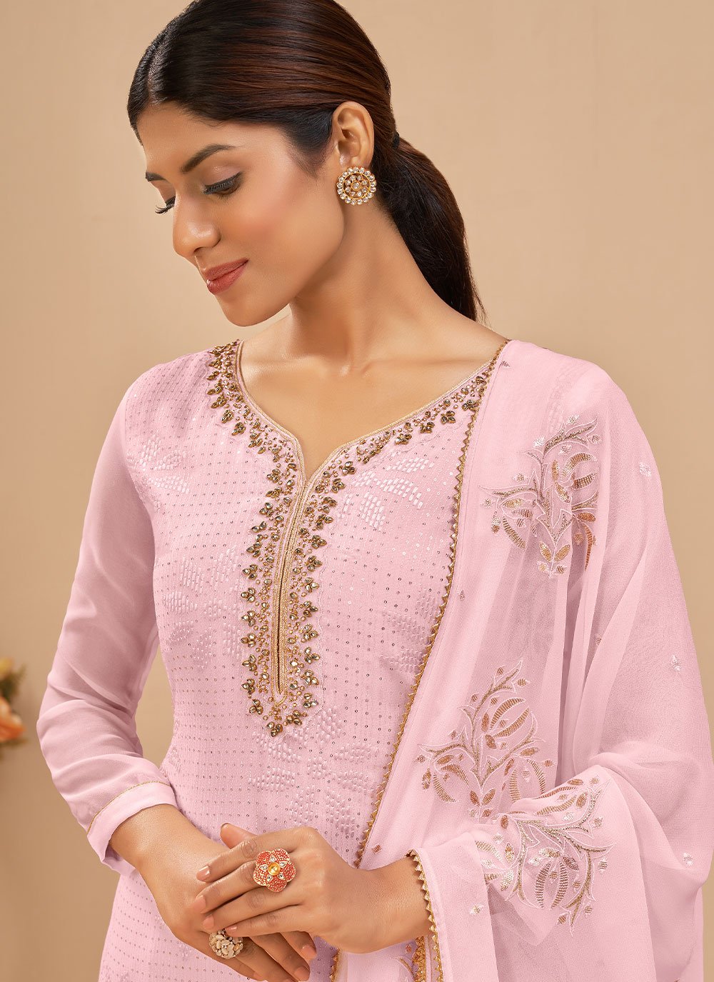 Floor Lenght Salwar Suit Georgette Lavender Embroidered Salwar Kameez