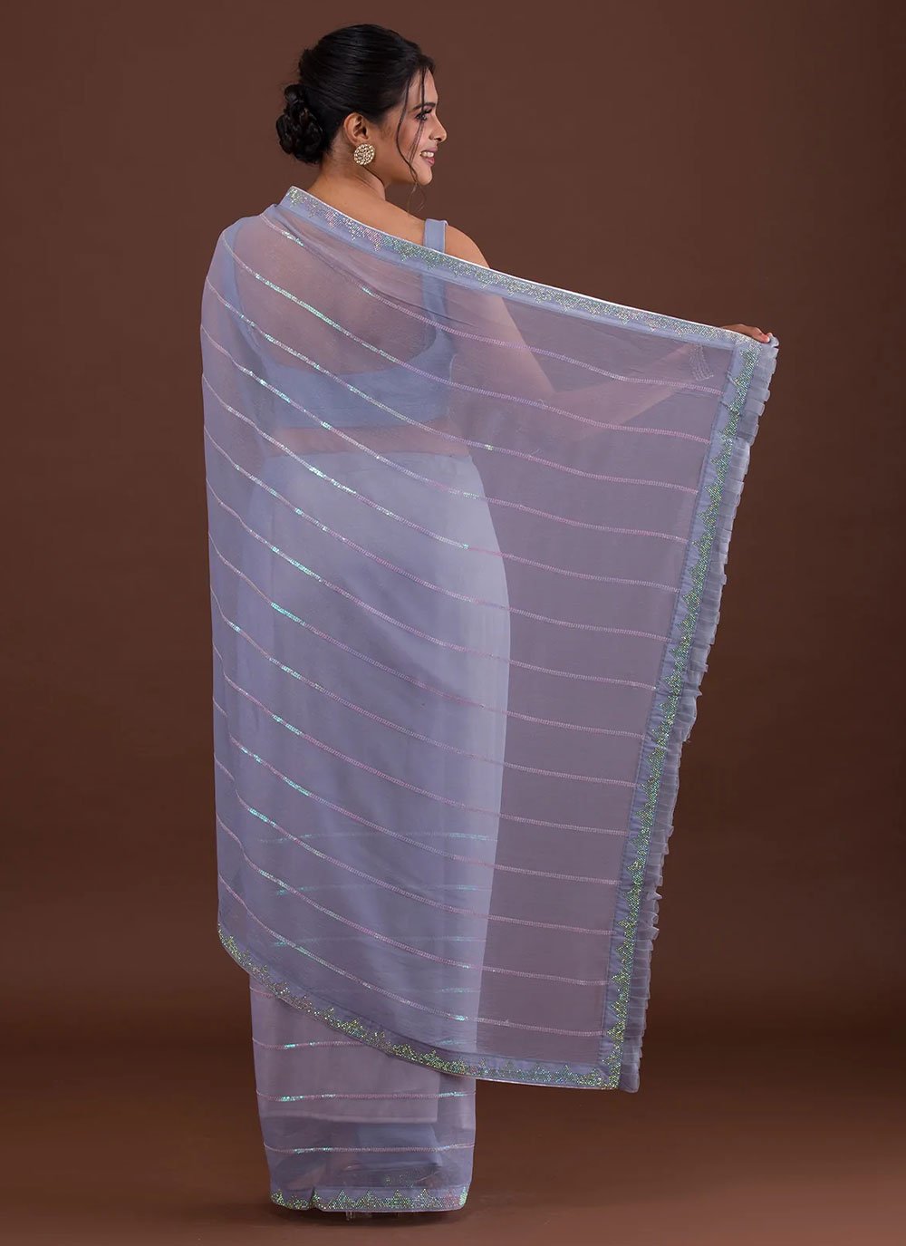 Classic Georgette Lavender Diamond Saree