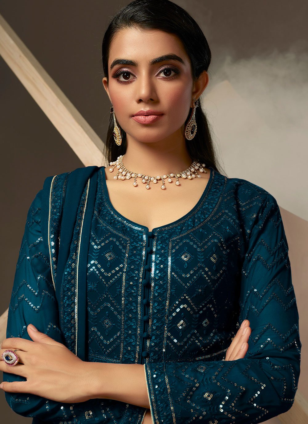 Gown Georgette Black Lucknowi Work Gown