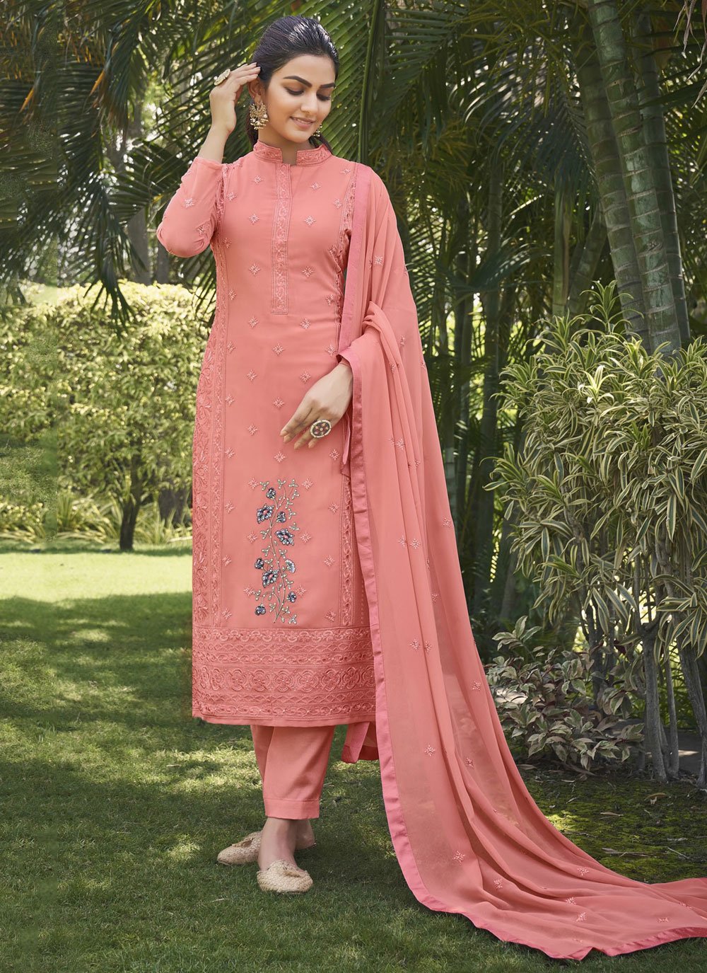 Floor Lenght Salwar Suit Georgette Pink Diamond Salwar Kameez