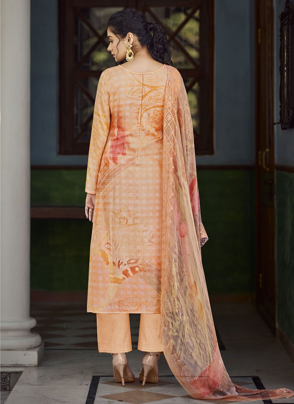 Straight Salwar Suit Georgette Orange Digital Print Salwar Kameez