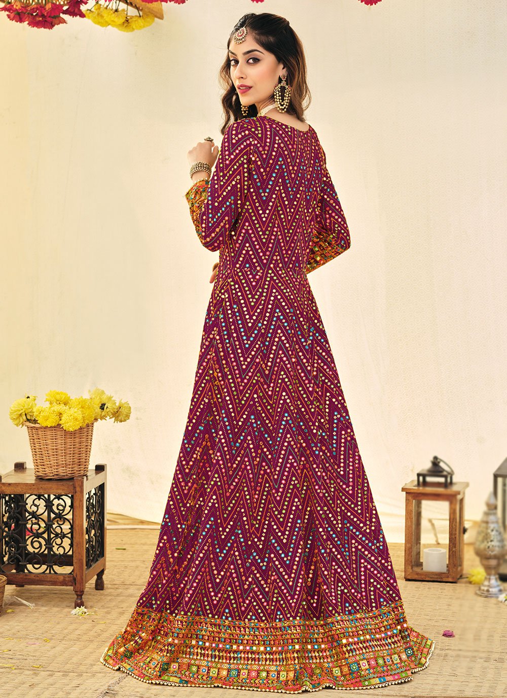 Anarkali Suit Georgette Purple Embroidered Salwar Kameez