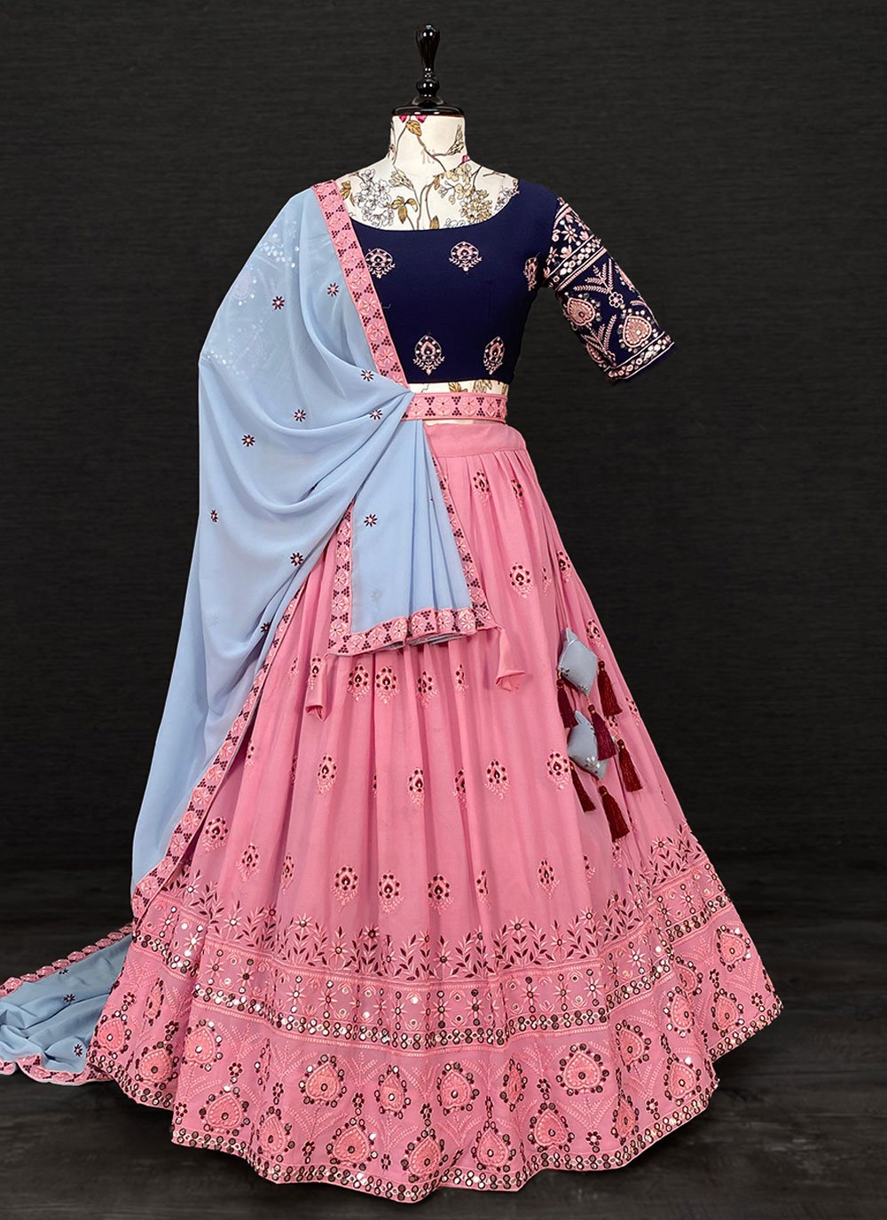 A Line Lehenga Georgette Pink Embroidered Lehenga Choli