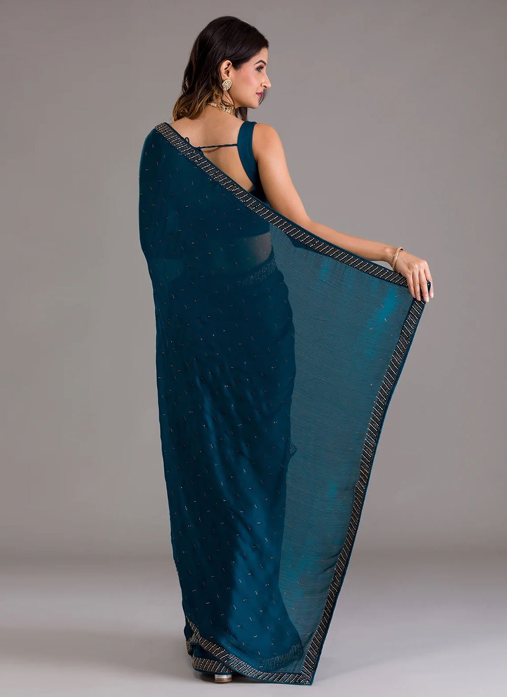 Classic Georgette Morpeach Diamond Saree