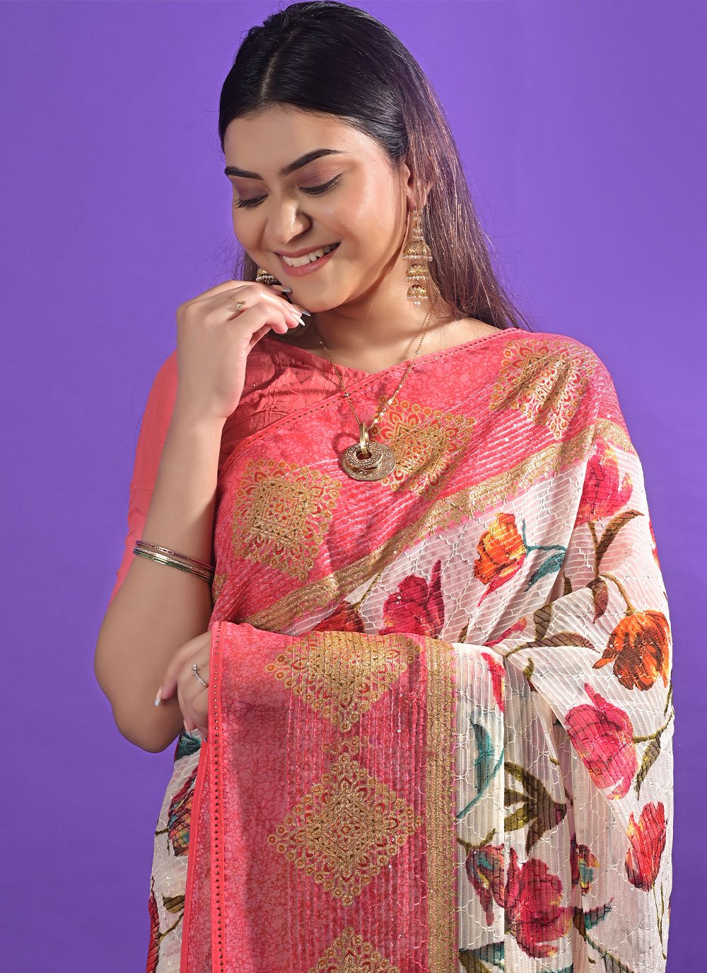 Trendy Saree Georgette Multi Colour Embroidered Saree