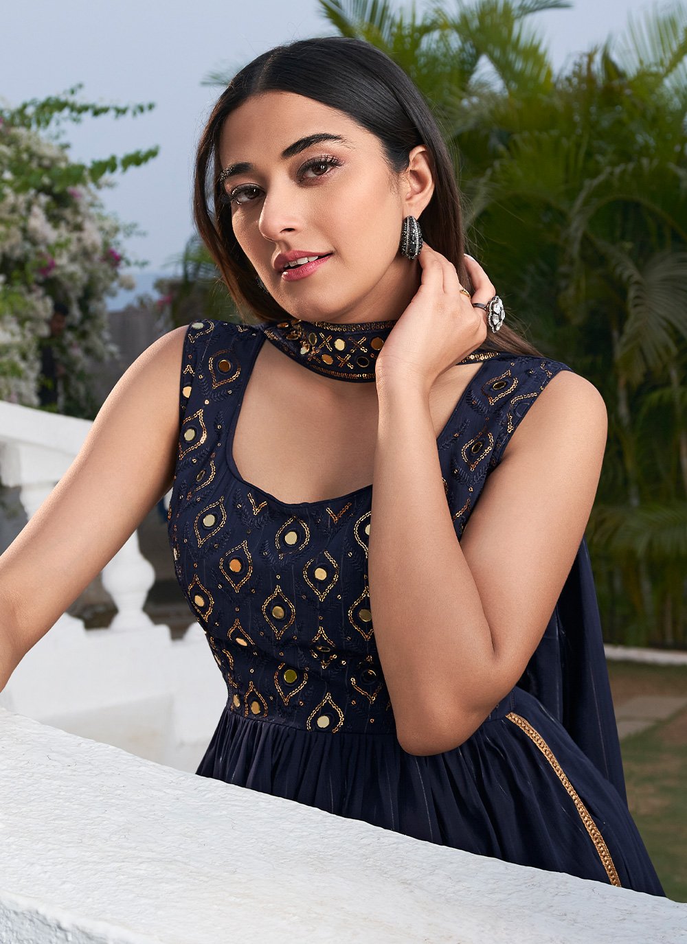 Salwar Suit Georgette Blue Embroidered Salwar Kameez