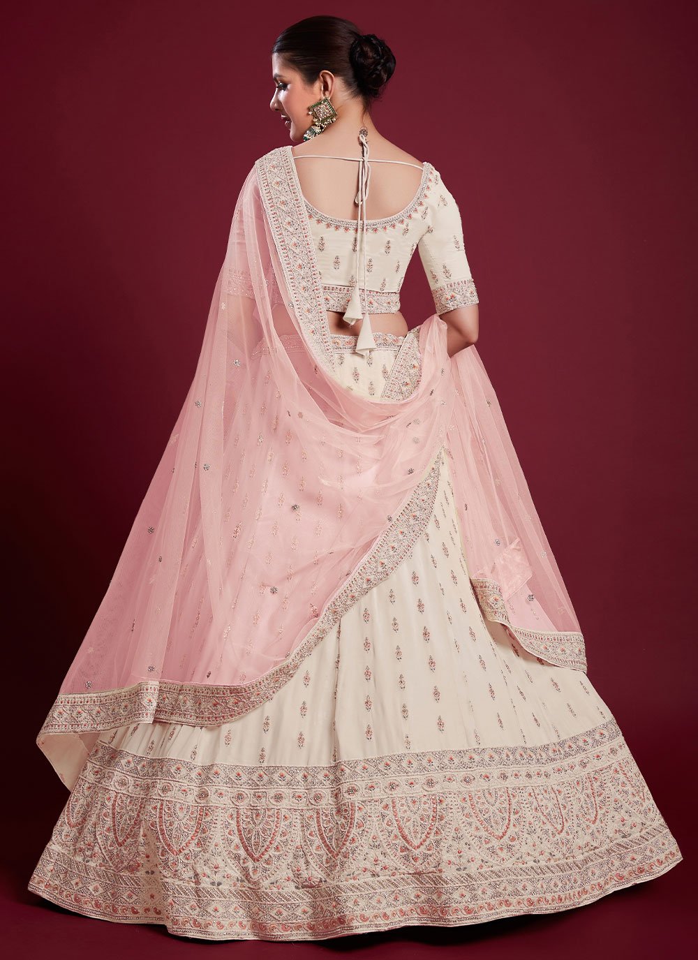 Lehenga Choli Georgette Off White Dori Work Lehenga Choli