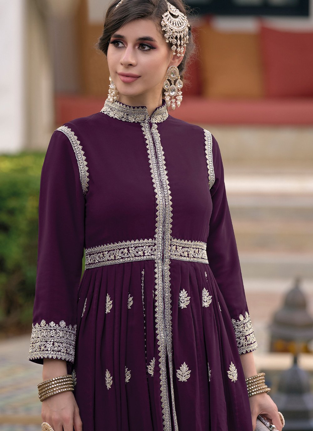 Pant Style Suit Georgette Purple Embroidered Salwar Kameez