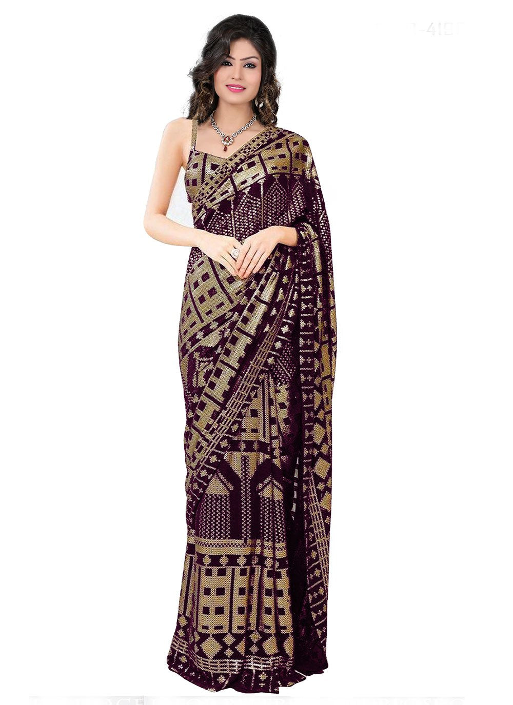 Contemporary Georgette Purple Embroidered Saree