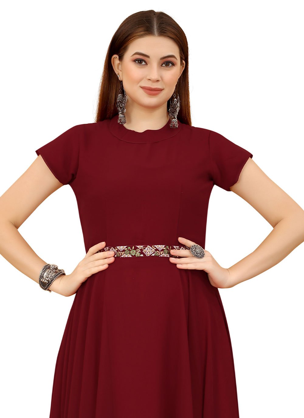 Designer Gown Georgette Maroon Plain Gown