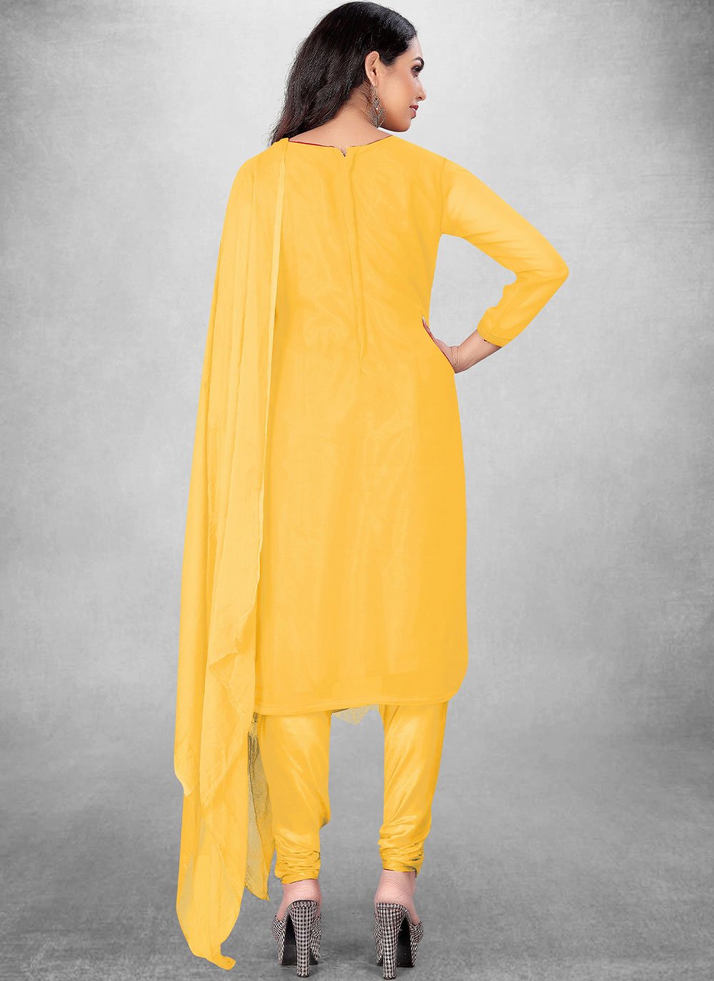 Straight Salwar Suit Georgette Yellow Embroidered Salwar Kameez