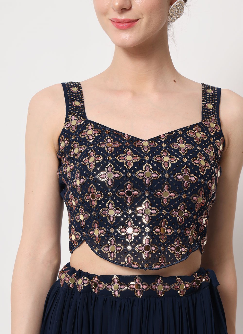 Lehenga Choli Georgette Blue Plain Lehenga Choli