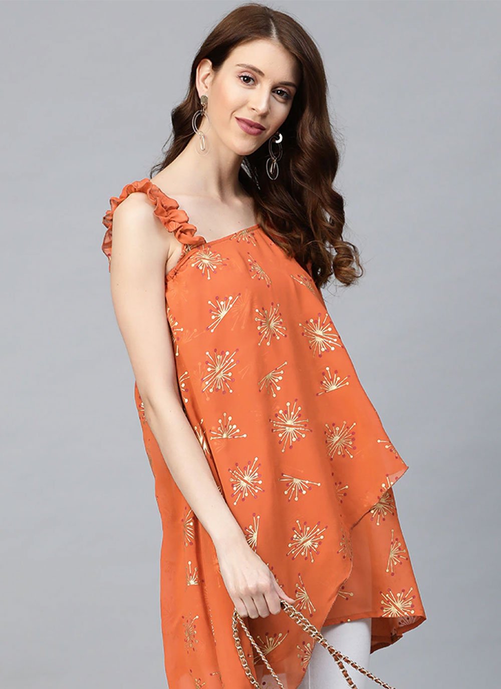 Designer Kurti Georgette Orange Print Kurtis