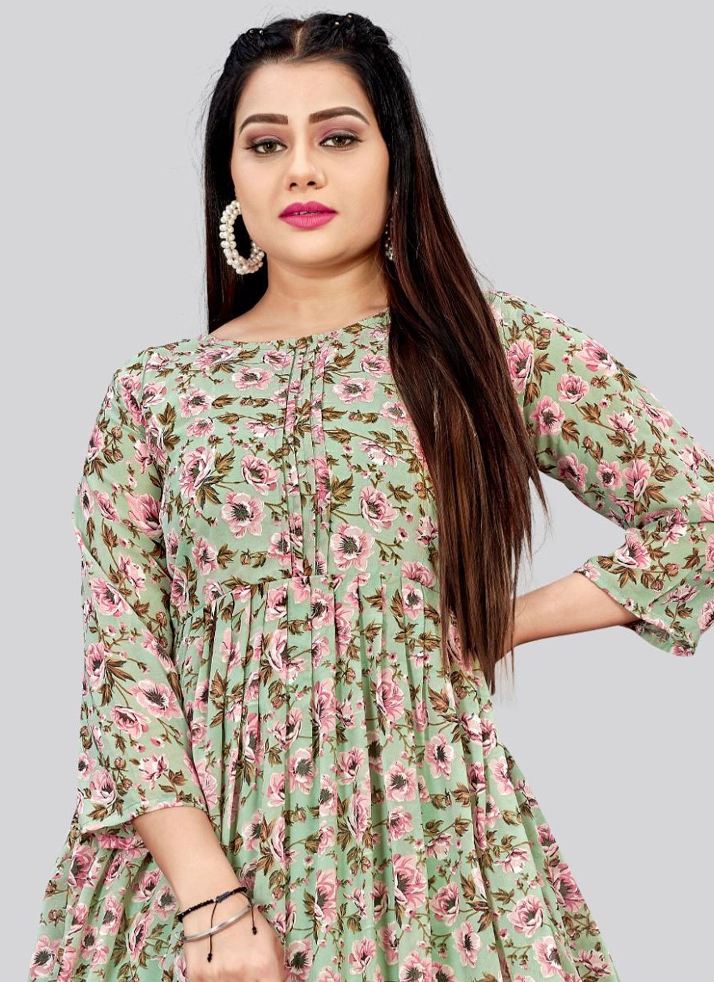 Casual Kurti Georgette Green Print Kurtis