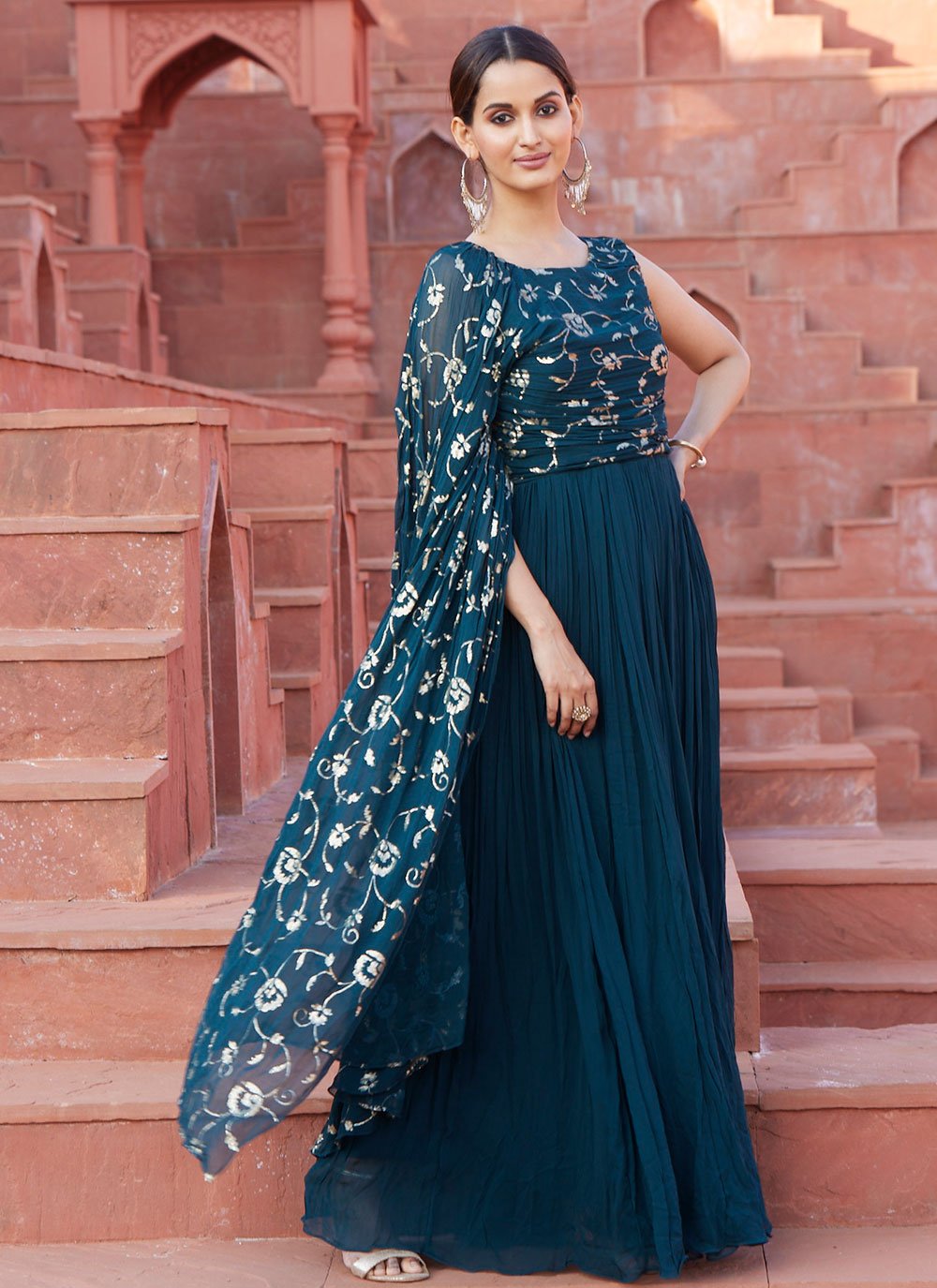 Gown Georgette Morpeach Print Gown